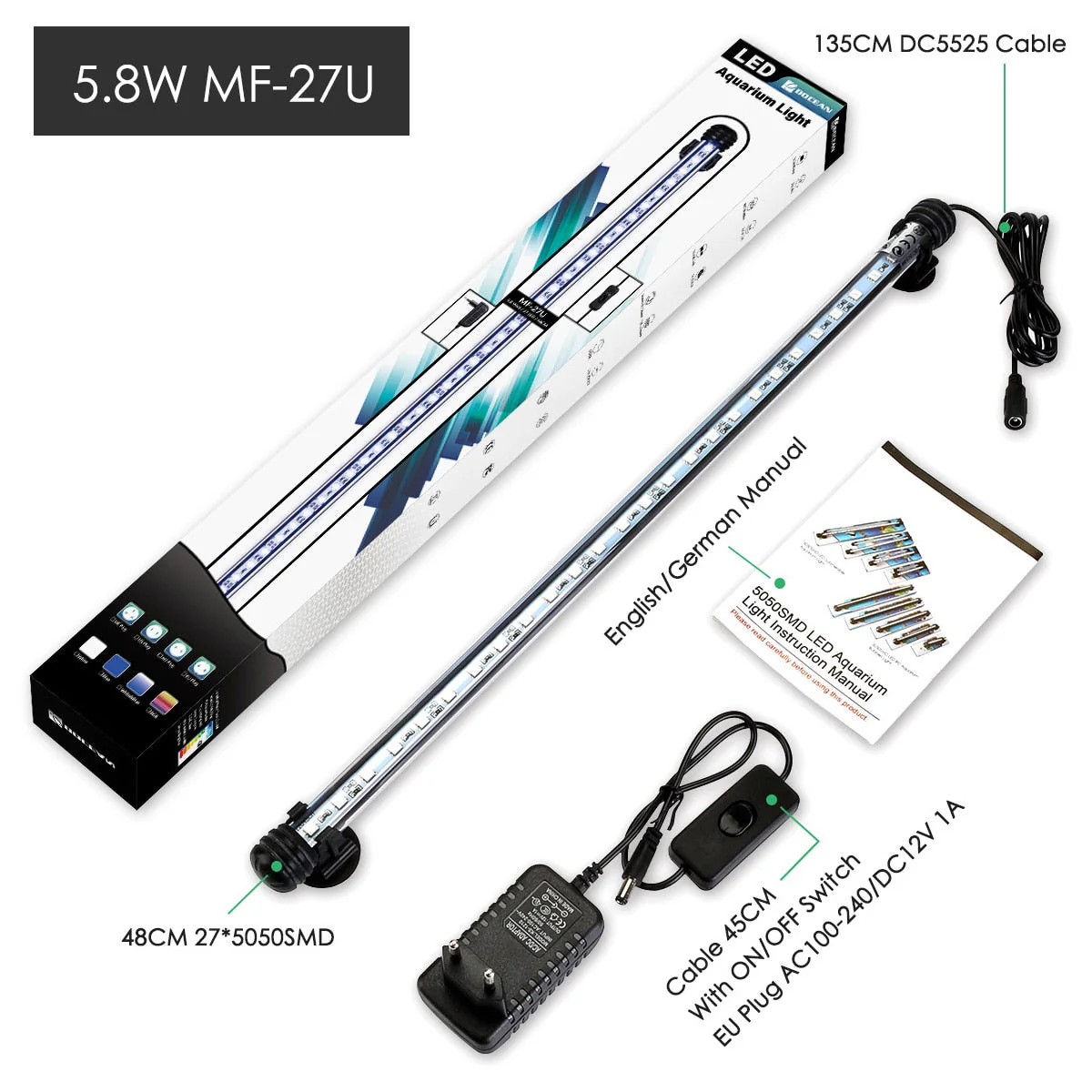 HULIANFU Waterproof LED Aquarium Lights Fish Tank Light Bar Blue/White 19/29/39/49CM Submersible Underwater Clip Lamp Aquatic Decor EU - Deanwangkt