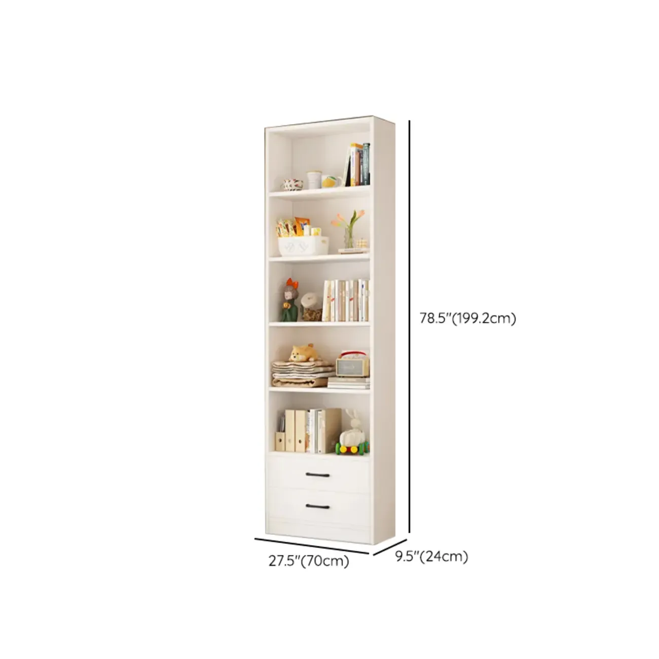 Spacious Vertical White 2-Shelf Wood Bookcase
