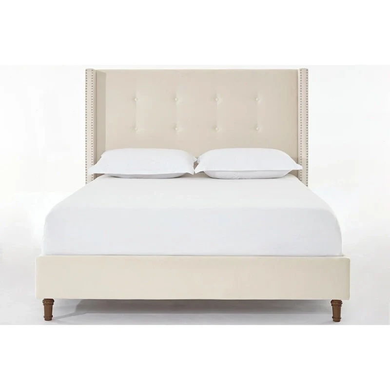 CUSchoice 54 High Headboard Upholstered Queen/King Bed (No Box Spring Needed)
