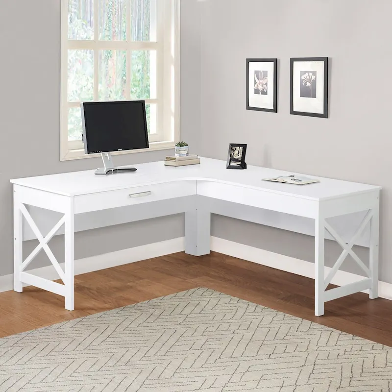 Saint Birch Alaska Modern Farmhouse L-Shaped Desk with Drawer