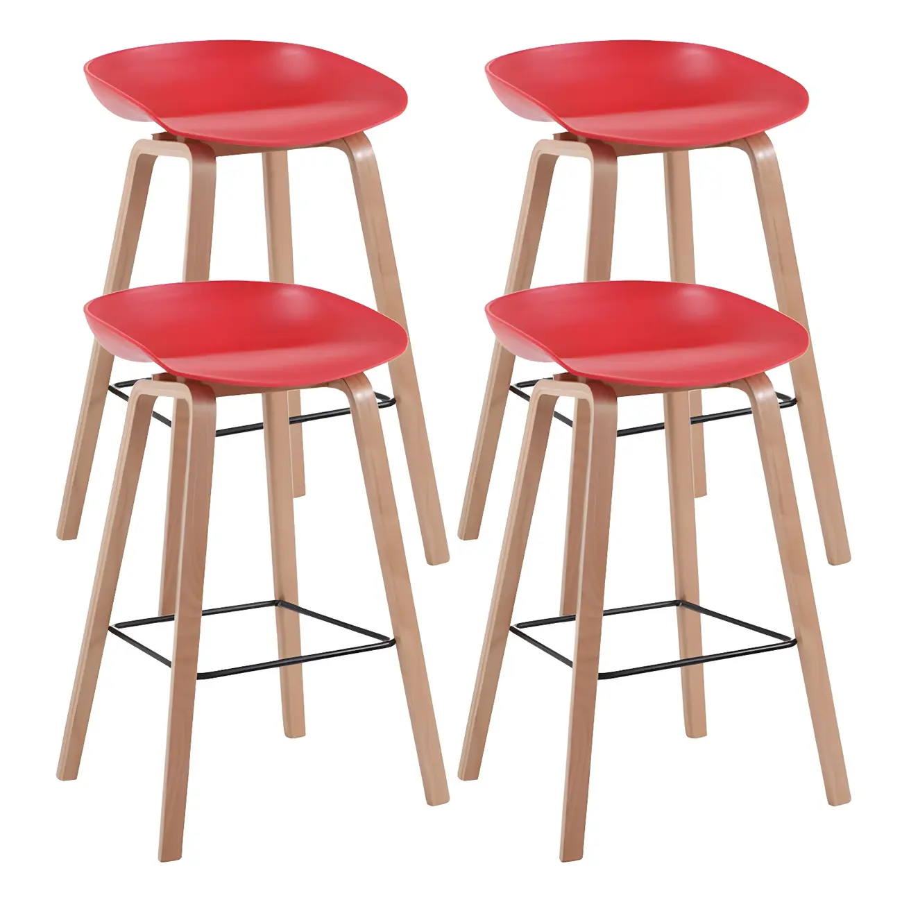 Mid-Century Modern Plastic Bar Stool with Wood Legs