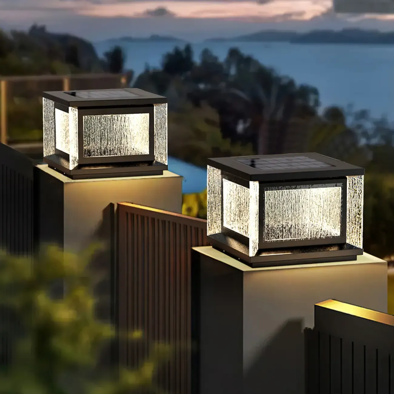 Metal Black Rectangle Solar Post Lights for Outdoor