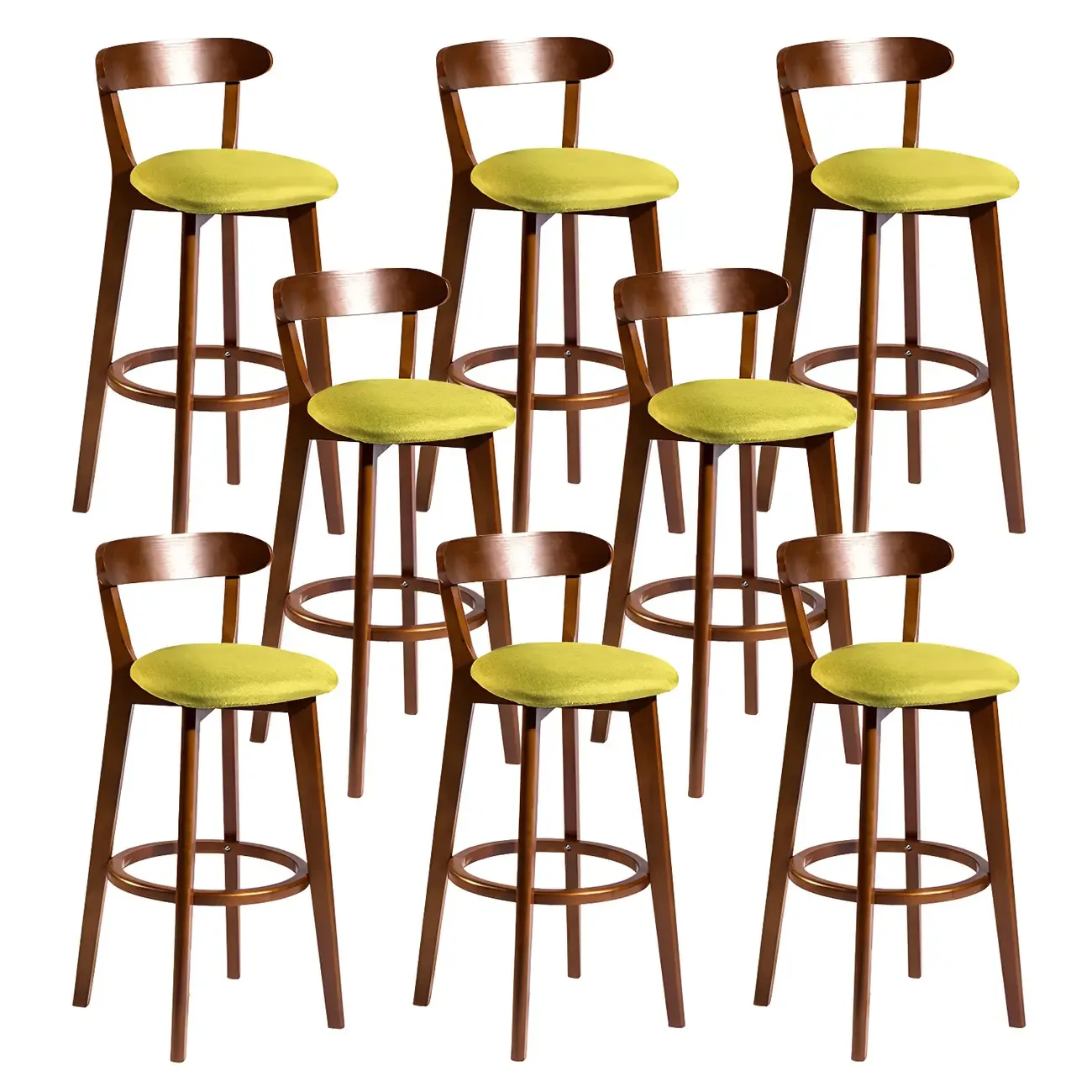 Wooden Upholstered Low Back Bar Height Stools Set of 2