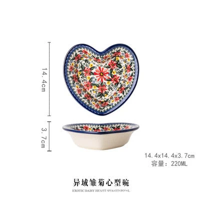HULIANFU Krusoal Retro Ceramic Handle Salad Bowl Household Oven Breakfast Bake Pan Microwave Bohemia Binaural Soup In-glaze Tableware - Deanwangkt