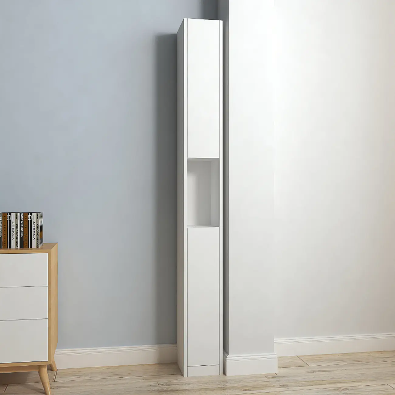 Sleek Modern Rectangle Lumber Tall Shelf Display Cabinet