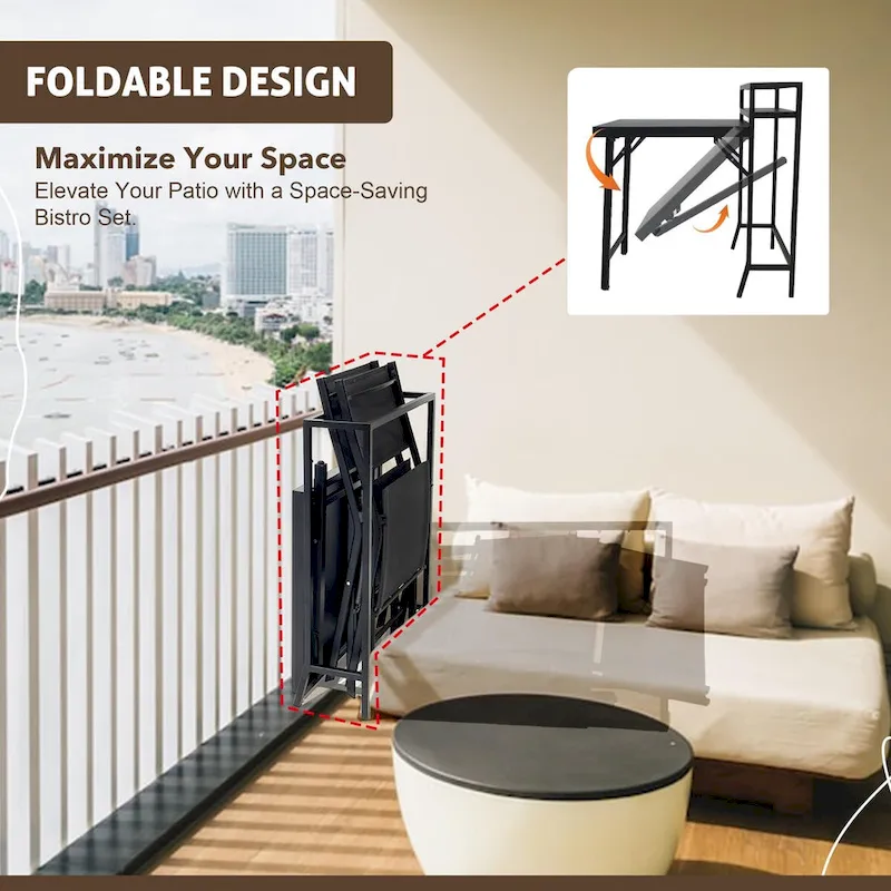 3PCS Patio Bistro Set, Patio Set of Foldable Patio Table and Chairs - 2 Person Seating