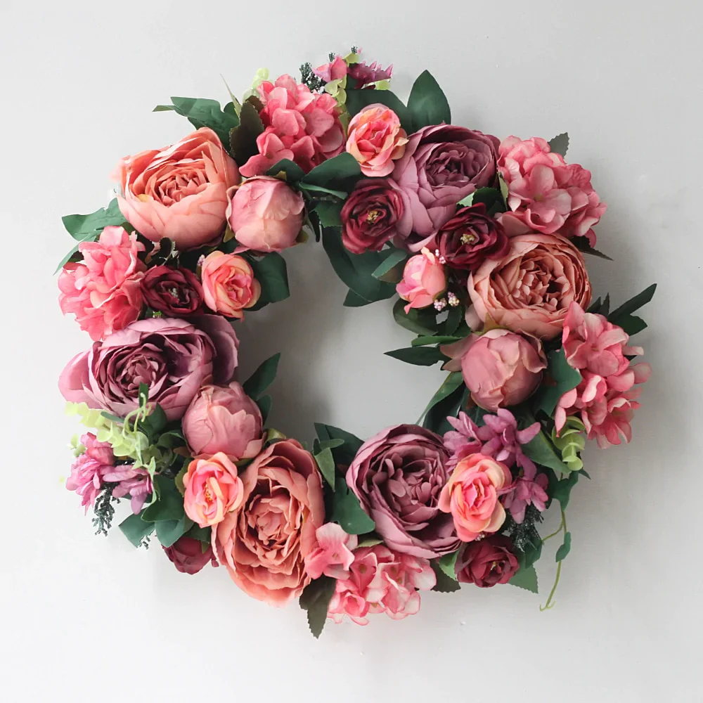 HULIANFU Peony simulated garland Rattan ring decoration Photography props Wedding wreath Flower home door Decoration - Deanwangkt