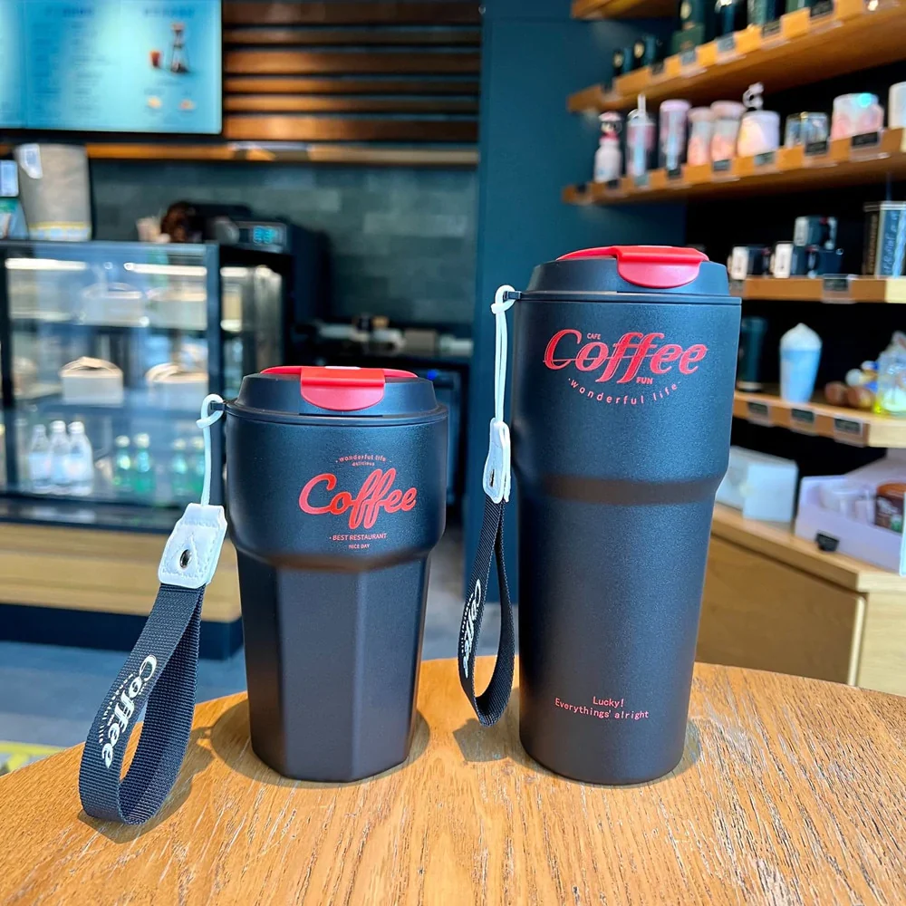 HULIANFU New Fashion 420ml/620ml Double Stainless Steel Coffee Mug Wtih Rope Portable Car Thermos Mug Vacuum Flask Travel Tumbler - Deanwangkt