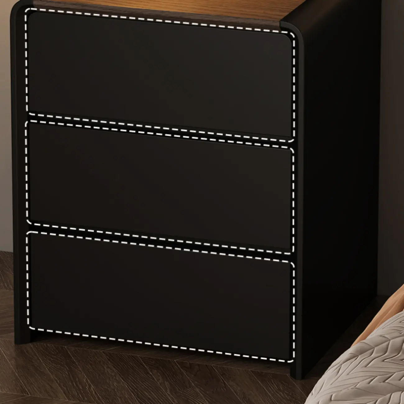 Versatile Modern Faux Leather Wooden Nightstand