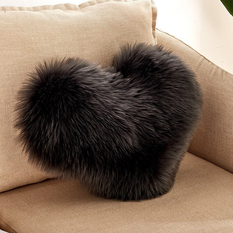 HULIANFU Sofa Pillow Cover+Inner Shaggy Pillow Love Heart Cushion Cover Faux Fur Sheepskin Pillow Case Living Room Decorative Pillowcases - Deanwangkt