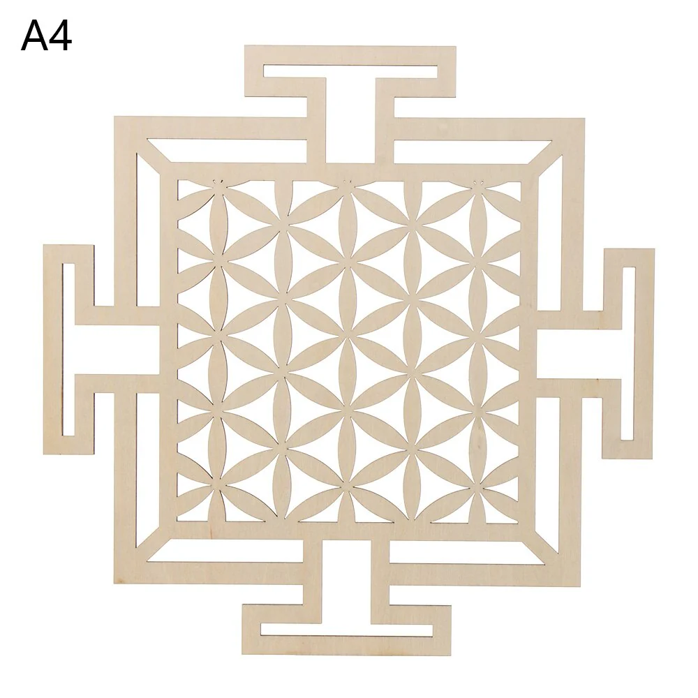 HULIANFU Log Color Chakra Pattern Round Edge Circles Carved Wooden Stand Coaster Flower of life Reload Stone Kitchen Hot Pad Mat Decor - Deanwangkt