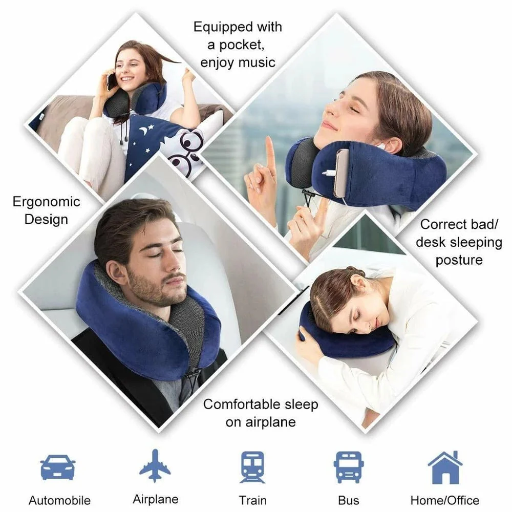 HULIANFU U Shaped Memory Foam Neck Pillows Soft Slow Rebound Space Travel Pillow Massage Neck Cervical Healthcare Bedding Drop Shipping - Deanwangkt