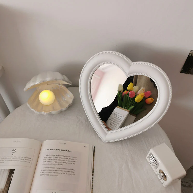 HULIANFU Ins Love Heart Cosmetic Mirror Wall Hanging Dormitory Dressing Mirror Pink White Korean Living Room Decorative Mirrors For Girls - Deanwangkt