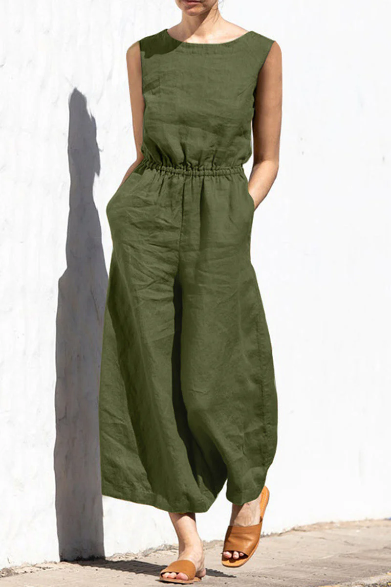 hulianfu Casual Simplicity Solid Solid Color O Neck Loose Jumpsuits(4 Colors) - Deanwangkt