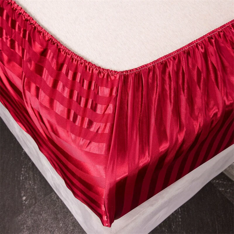 HULIANFU Luxury Jacquard Satin Stripe Silk Bed Sheet Set King Size High End Soft Smooth Queen Fitted Sheets with Elastic Band Bedsheet - Deanwangkt
