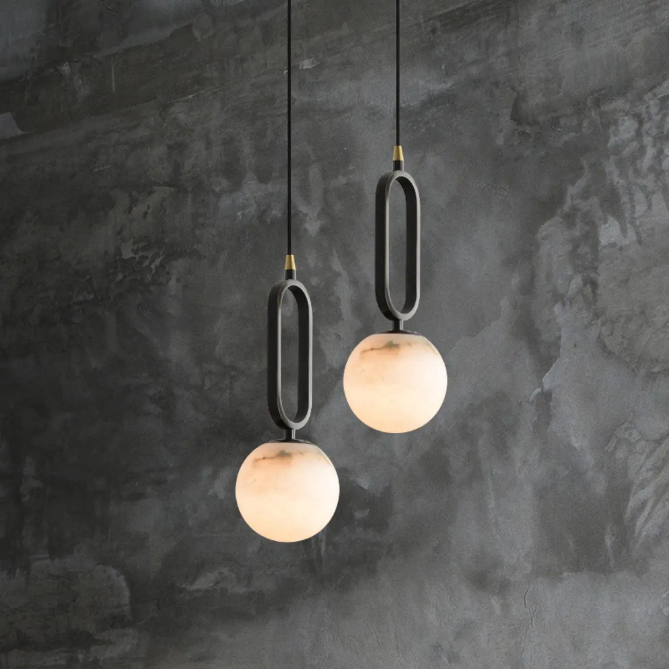 Modern Black Metal Stone Globe Bi-pin Pendant Light