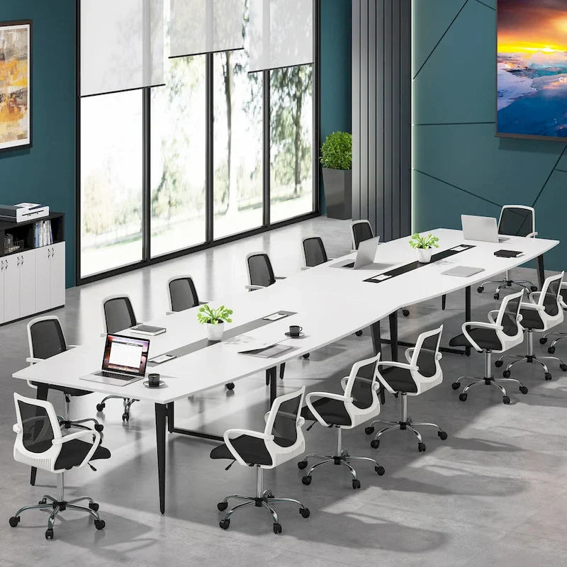 8FT Conference Table,Boat Shaped Meeting Table with Rectangle Grommet