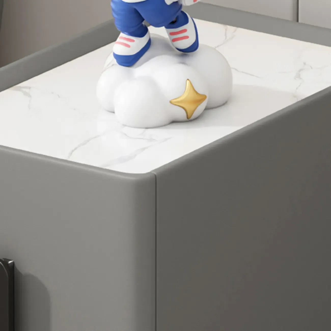 Trendy Gray Bedside 2-Drawer Nightstand with Stone Top