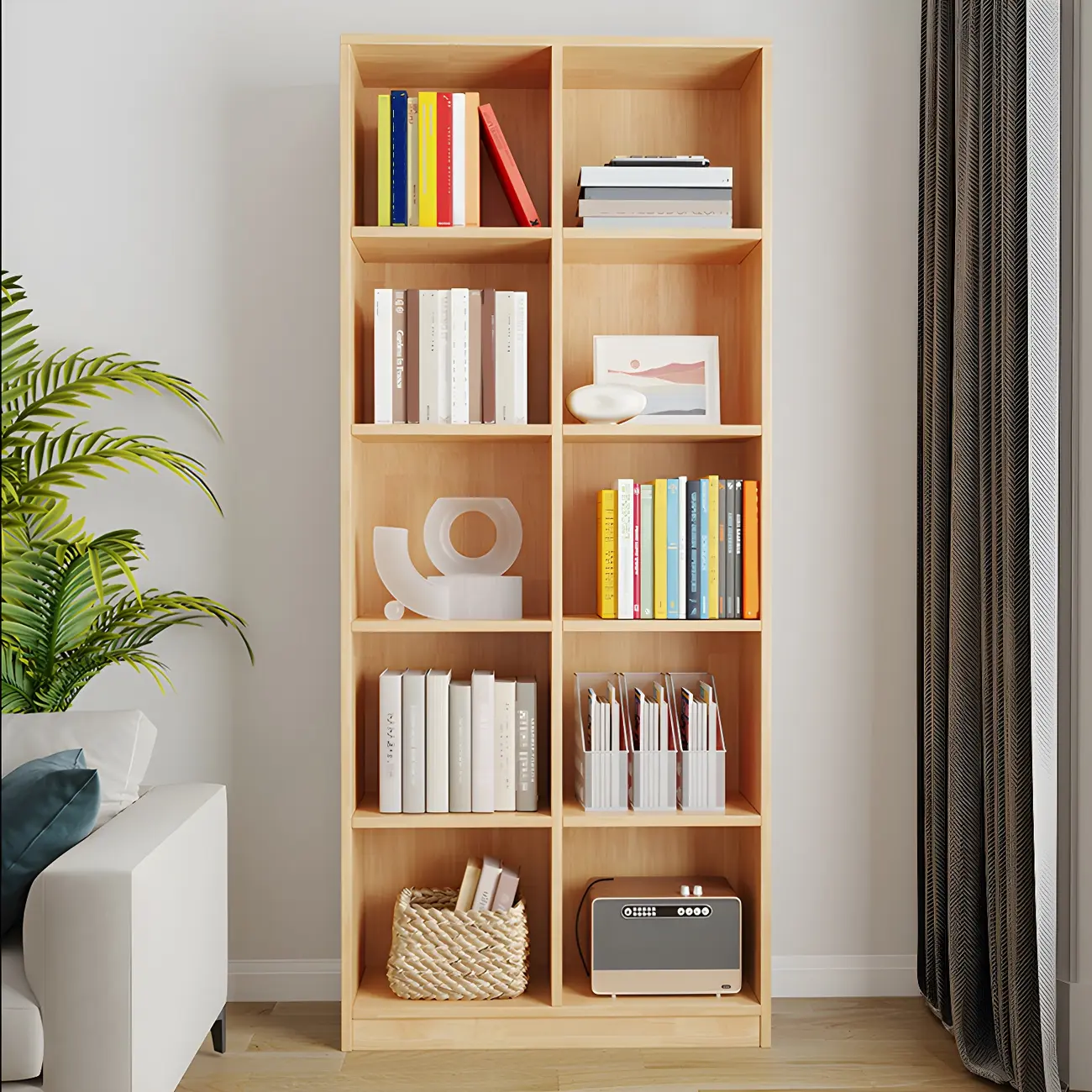 Modern Wooden Closed Back Bookcase with Shelves
