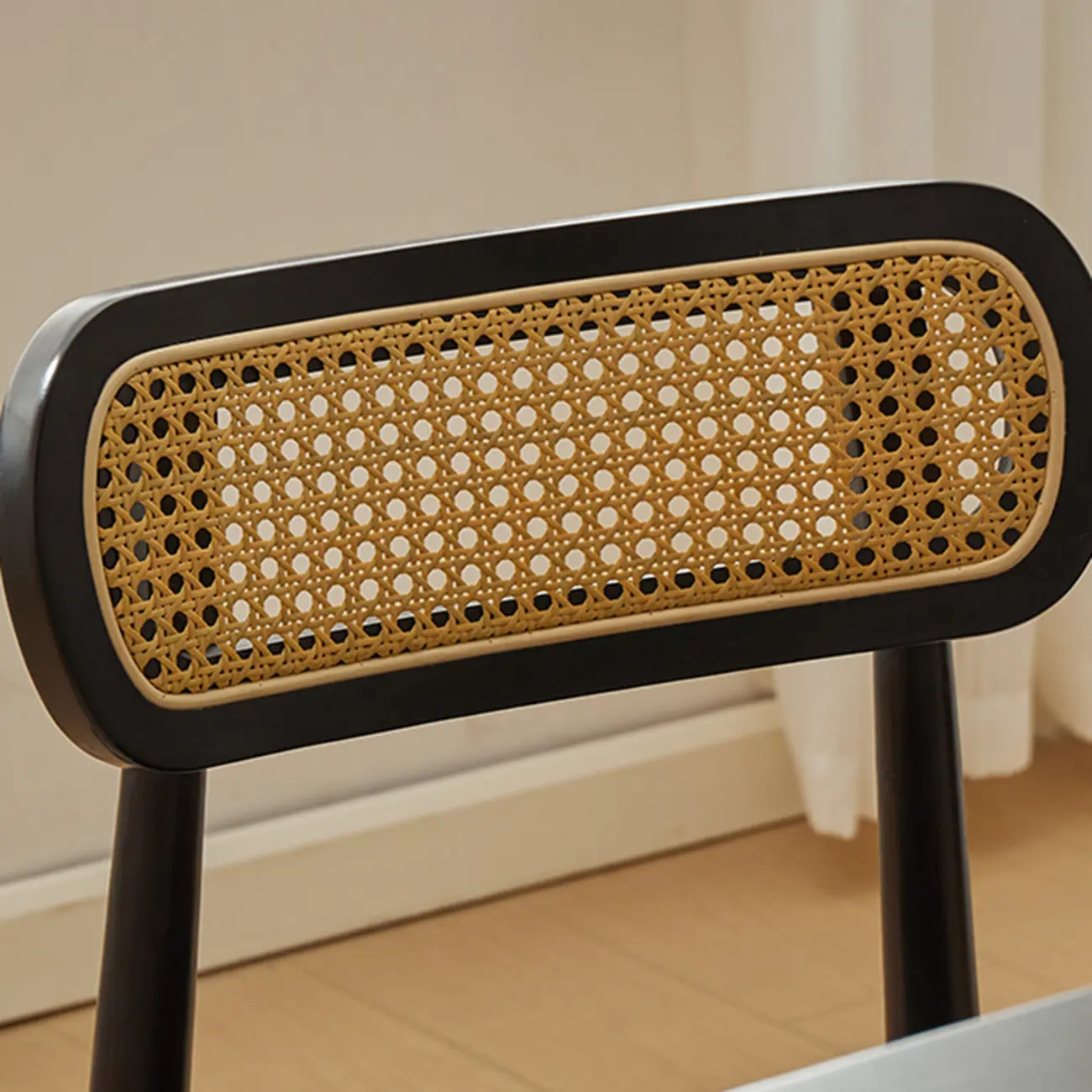 Rustic Black Wooden Armless Dining Chair with Handwoven Back