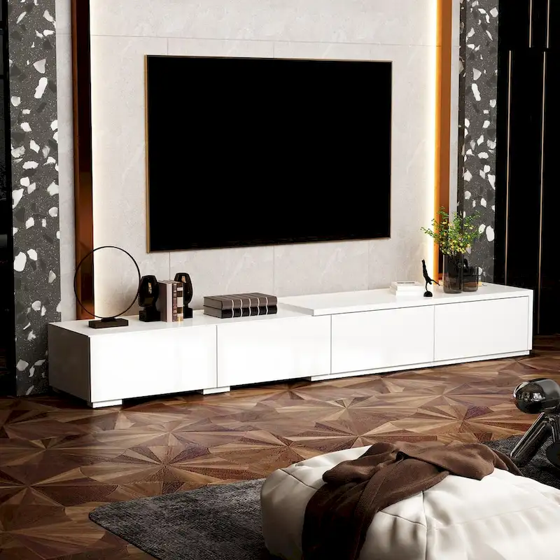Contemporary TV Console - Storage Cabinet, White Media Stand