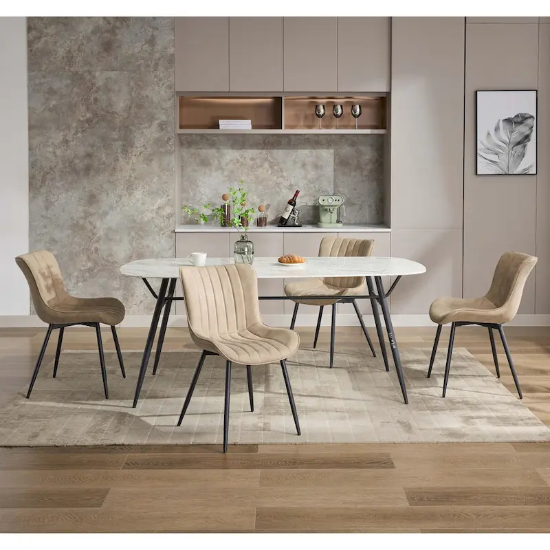 Living Dining Chairs Set of 2, Faux Leather Armless Side Chairs with Metal Legs