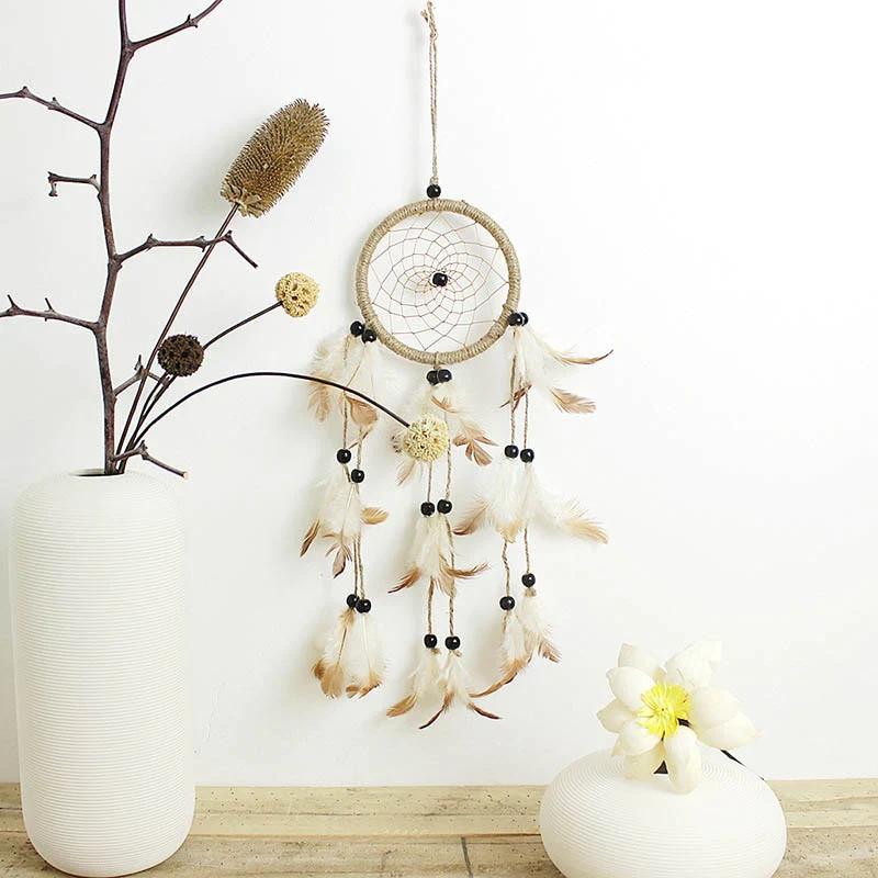 HULIANFU Original silver gray dream catcher 2 ring Indian feather hanging art gifts to bestie friends creative valentine's day gifts - Deanwangkt