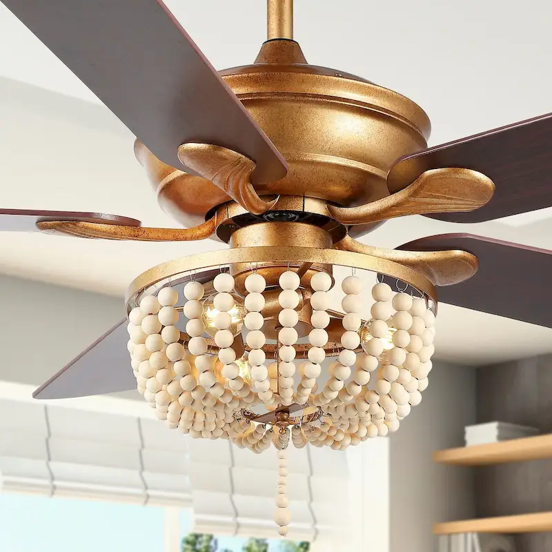 Quinn 52  3-Light Rustic Farmhouse Iron/Wood Bead Mobile-App/Remote-Controlled LED Ceiling Fan, by JONATHAN Y