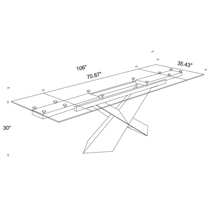Davee Transparent Glass Top with Wood Leg Extendable Dining Table - 106/70.87*35.43*30 inches