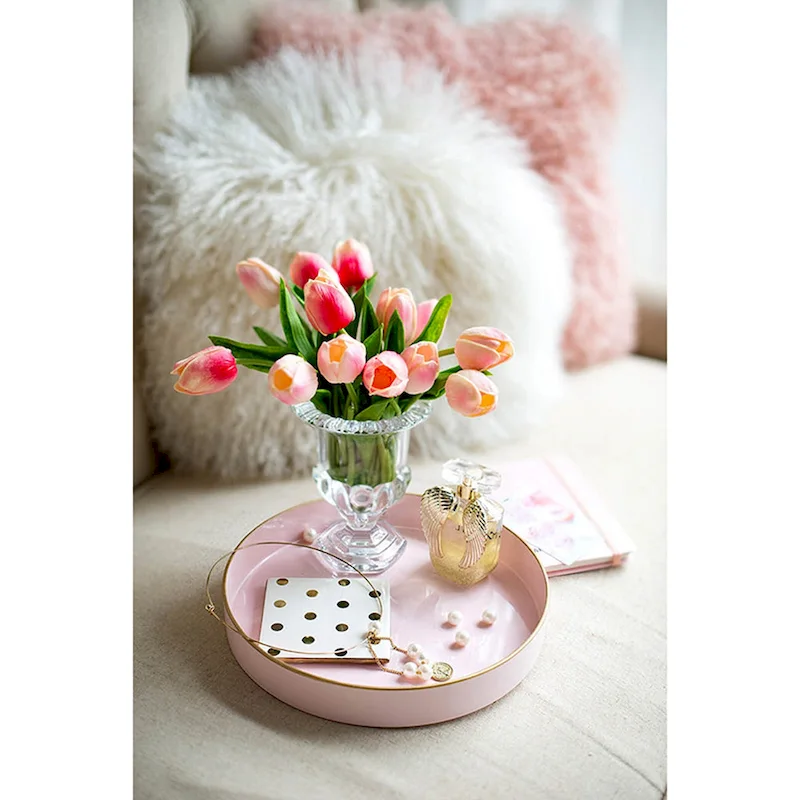 A&B Home Blush Pink and Gold Round Decorative Tray