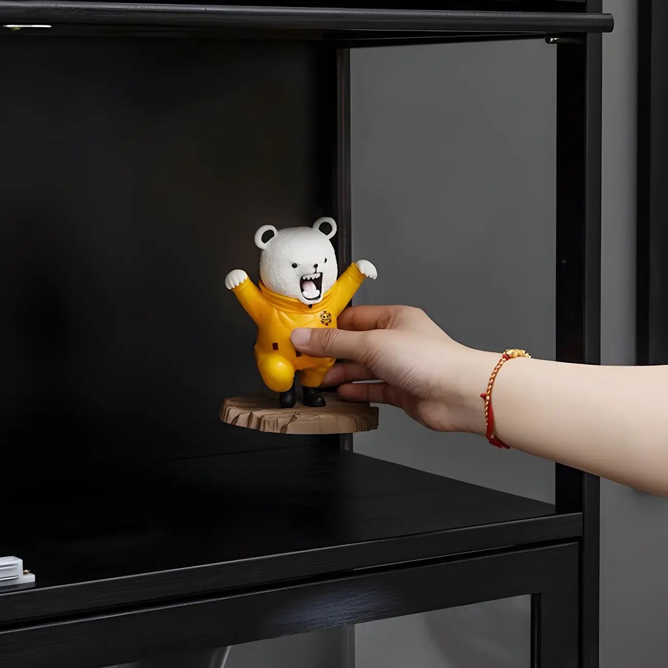 Elegant Black Bamboo Clear Figure Display Cabinet