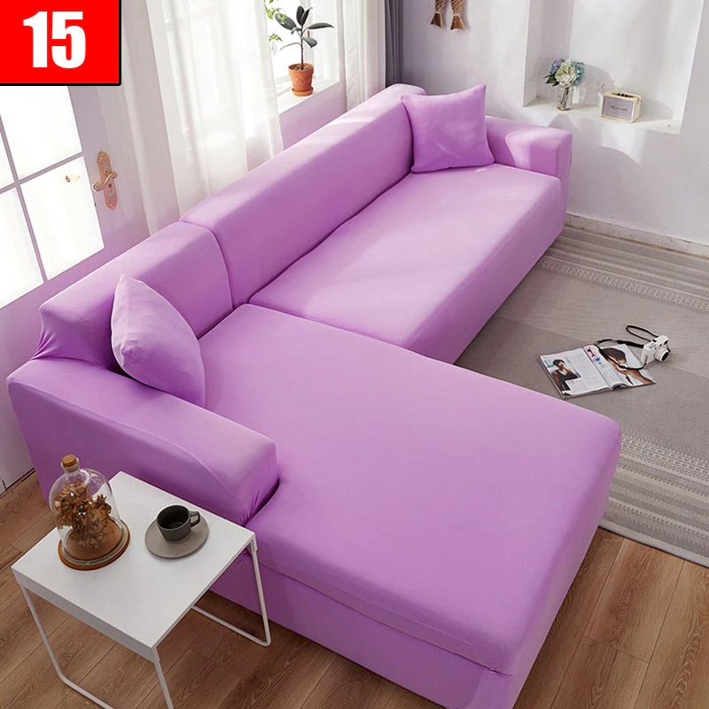 HULIANFU Solid Color Elastic Sofa Cover For Living Room 1/2/3/4 Seater L-Shaped Corner Sofa Cover Slipcover Stretch Couch Armchair Covers - Deanwangkt