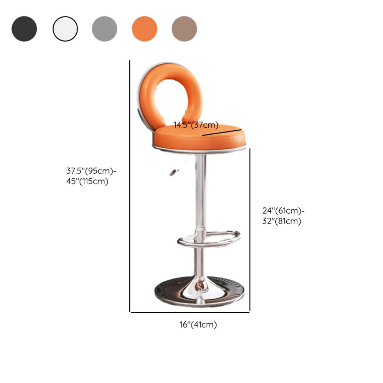 Glam Round Adjustable Leather Swivel Bar Stool with Back