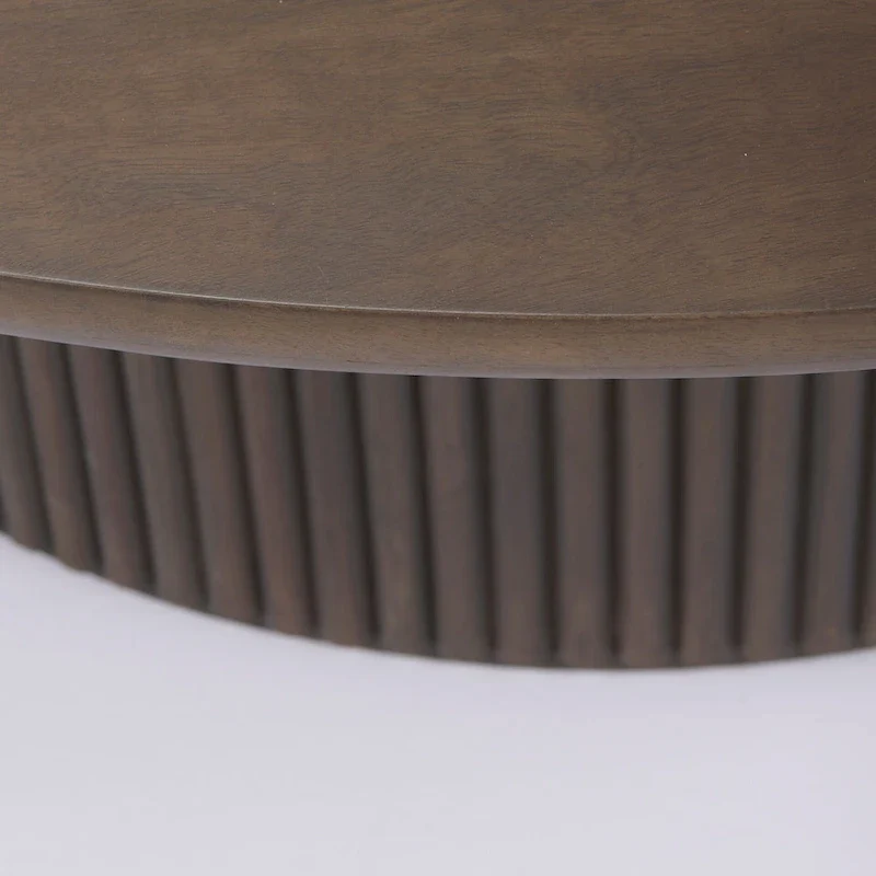 Terra 48L x 48W x 15H Dark Brown Wood Round Fluted Coffee Table