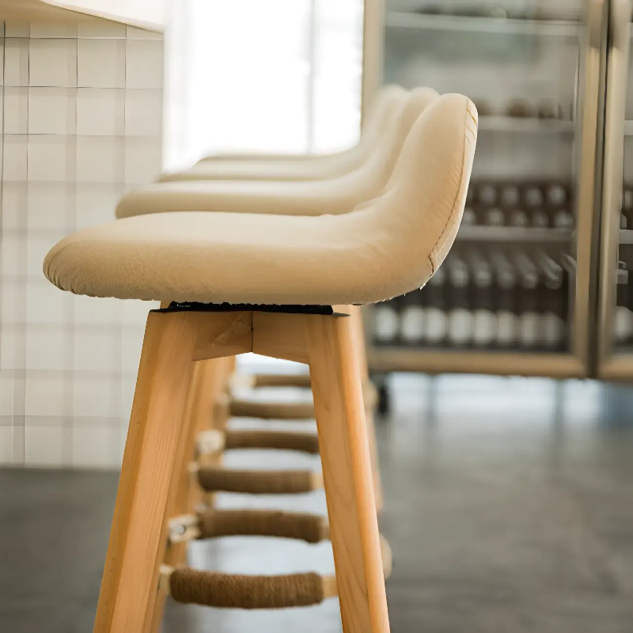 Scandinavian Wood Plush Seat Comfy Design Bar Stool