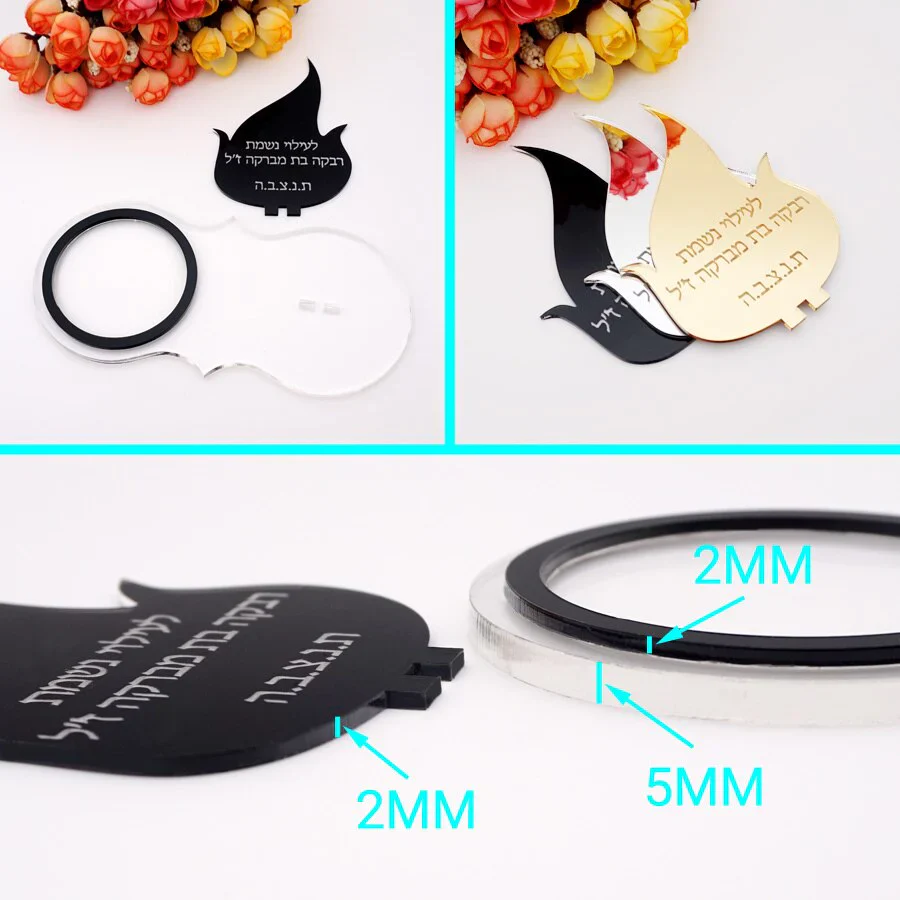 HULIANFU Personalized Acrylic Candle Holders Votive Prayer Tray Black Mirror Flame Custom Table Plate Baptism Wedding Party Decor 17X10cm - Deanwangkt