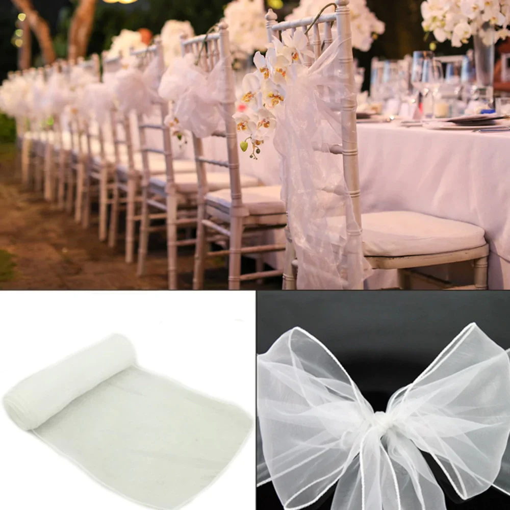 HULIANFU Organza Chair Sashes Bow Chair Covers Organza Fabric DIY Knot Chair Tie for Party Events Wedding Decoration 18cmx275cm - Deanwangkt
