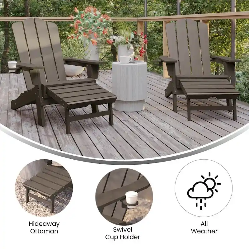 Commercial All-Weather Adirondack Chair with Pullout Ottoman & Cupholder