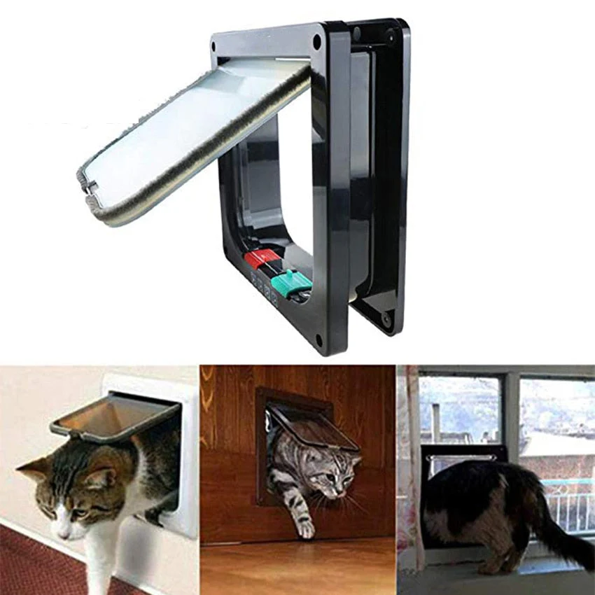 HULIANFU Pet Cat Flap Door with 4 Way Lock Security Flap Door Waterproof Screen Window for Puppy Cats Anti Escape Safety Gate Supplies - Deanwangkt