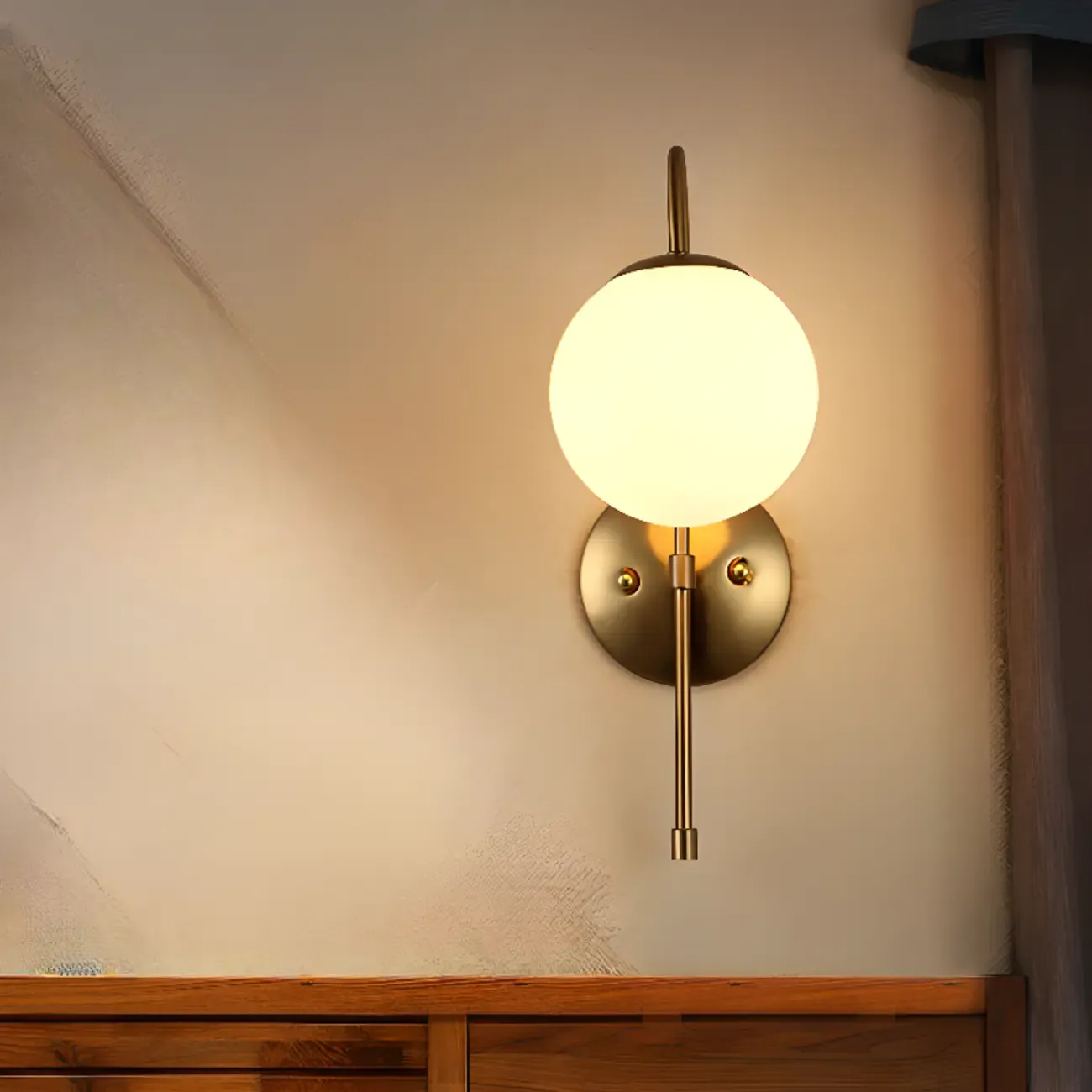 Medieval Globe Gold Vanity Light in Glass Lampshade