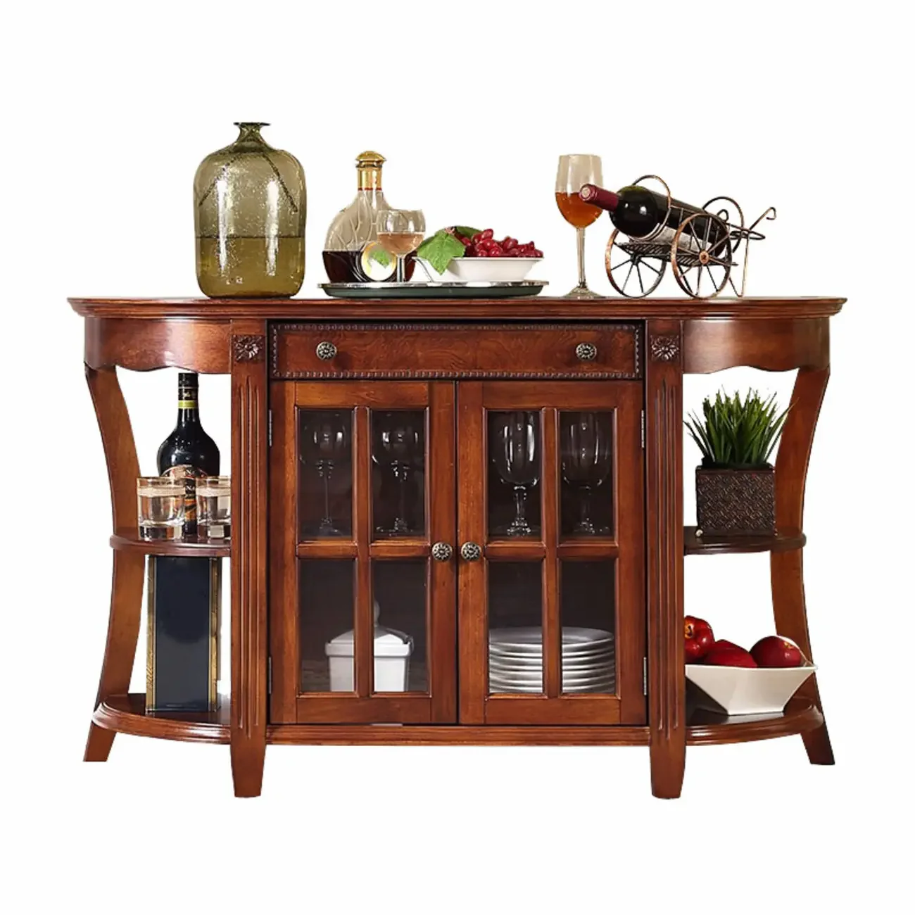 Vintage Brown Wooden Sideboard with Cabinets & Drawers