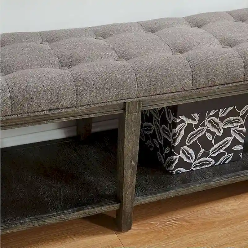 Wooden Bench with Button Tufted Seat
