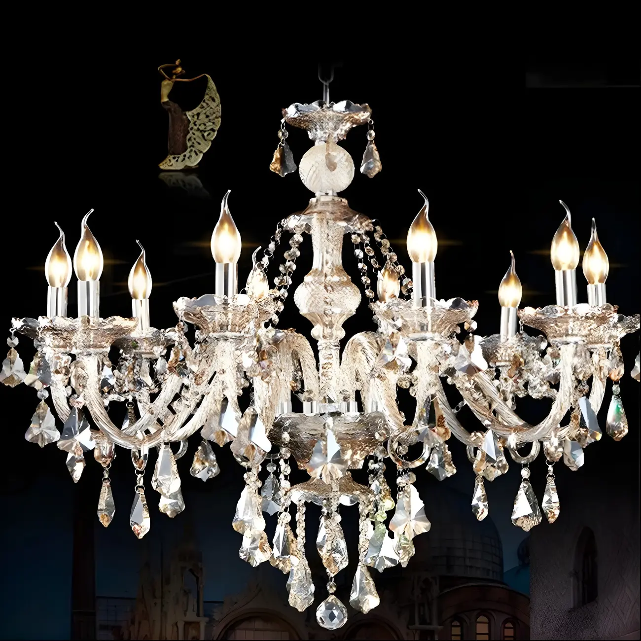 Mid-Century Modern Crystal Candelabra Chandelier