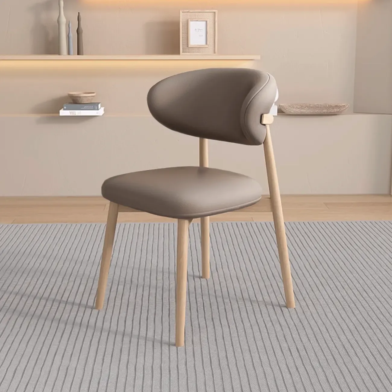 Modern Leather Wood Dining Chair Set of 2