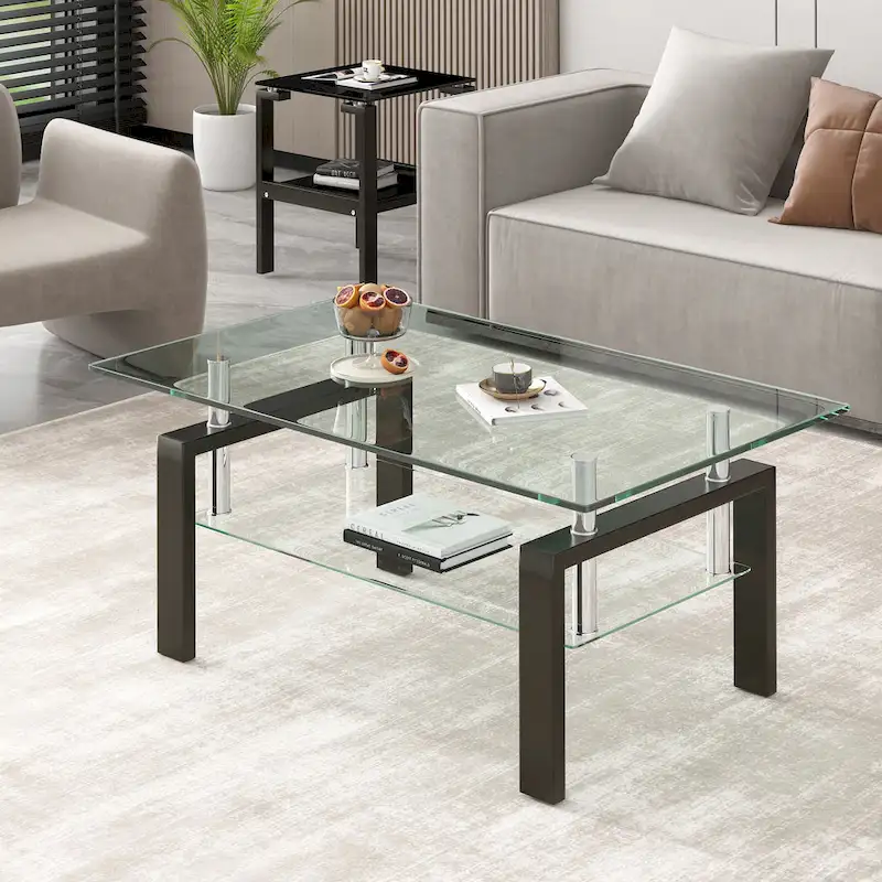 Tempered Clear Glass 2-Layers Coffee Table