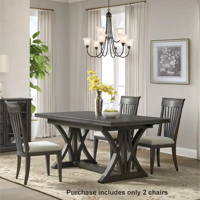 Roundhill Furniture Grant Nailhead Trim Dining Chairs, Set of 2, Beige