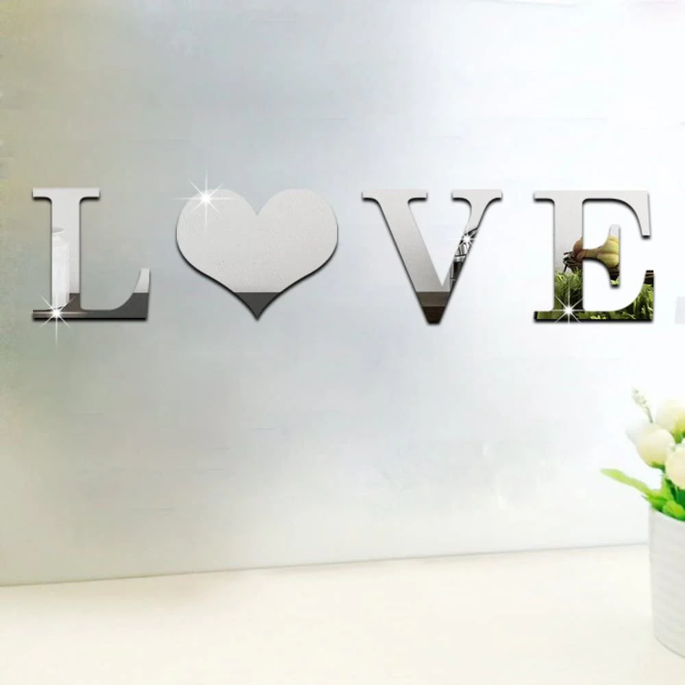 HULIANFU Room Decor Decorative Mirrors Wall Stickers Letter LOVE DIY Aesthetic Mirror Stickers For Living Room Espejos Decorativos - Deanwangkt