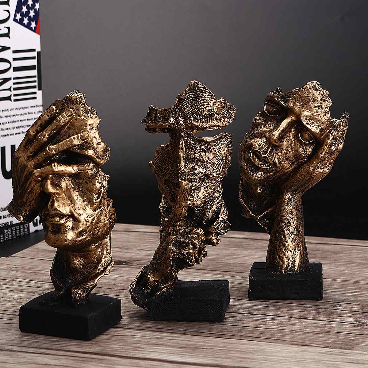 HULIANFU Nordic Simple Abstract Sculpture Figurine Ornaments Silence Is Gold Office Home Decoration Accessories Modern Art Resin Decor - Deanwangkt