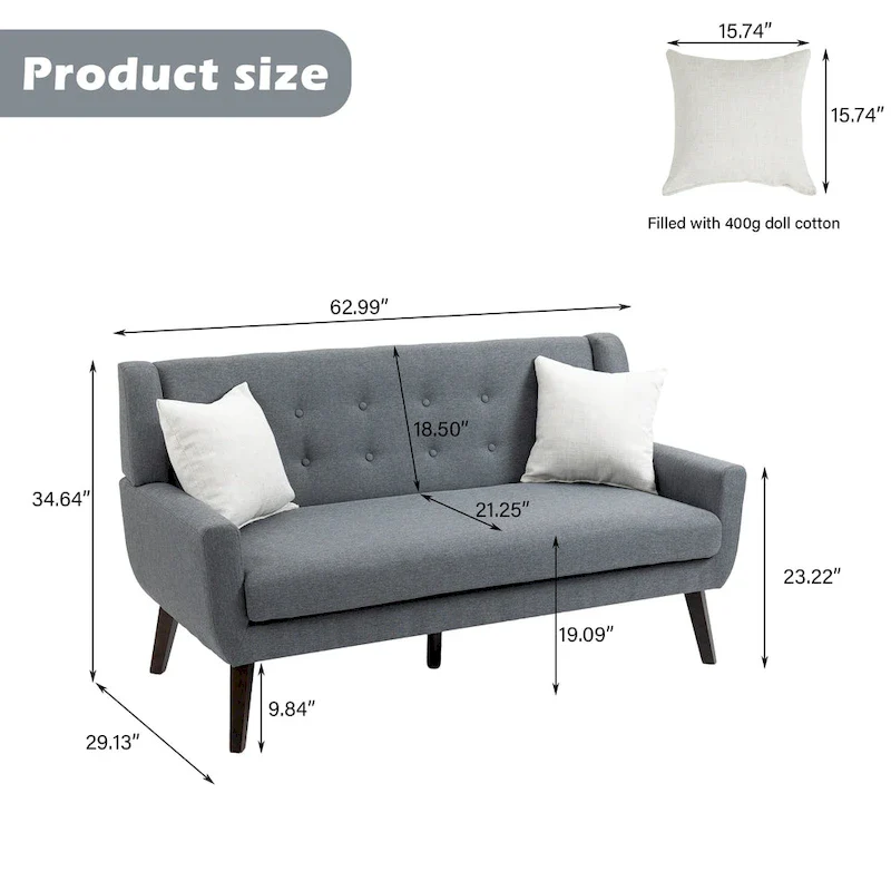 Modern Curved 63 Button Tufted Upholstered Loveseat with 2 Accent Chairs