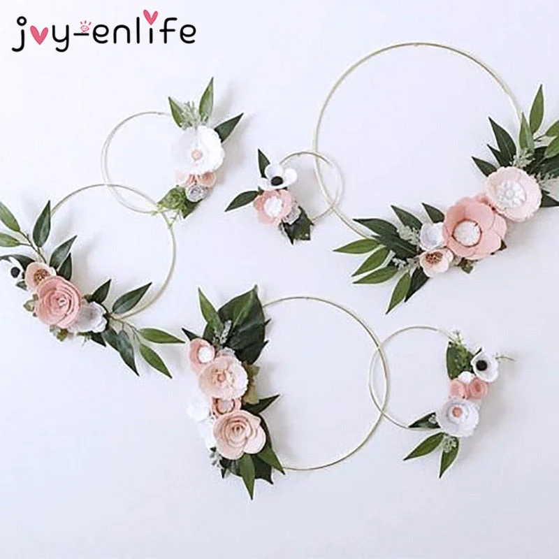 HULIANFU Wedding Decoration 10-40cm Rattan Wreath Metal Hoop Wreath Decor Floral Hoop Christmas Decor for Home Hanging Artificial Flower - Deanwangkt